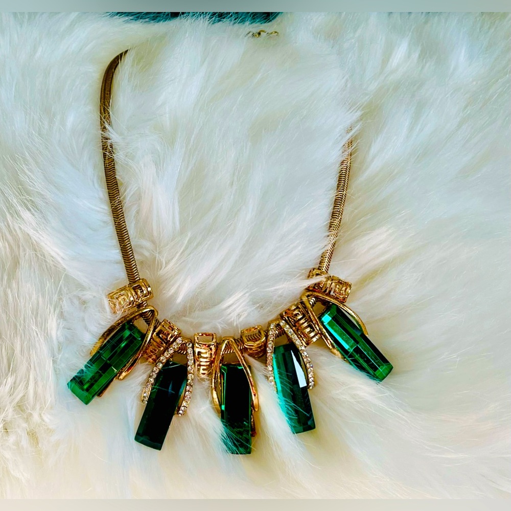 Green Colored Faceted Greek Key Slider Necklace